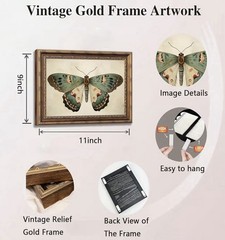 Vintage Butterfly Canvas Art 9×11 Gold Framed Victorian Cottagecore Wall Decor
