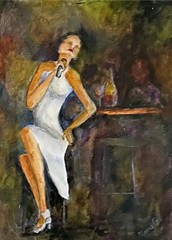 Singer bar Original Oil Painting on gessoed masonite fully framed by artist