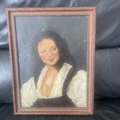 Reproduction Painting Portrait Gypsy Woman Bohemian Artist Signed VTG Framed
