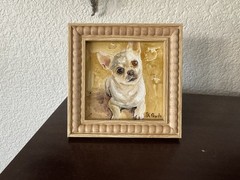 ORIGINAL OIL PAINTING CHIHUAHUA DOG PORTRAIT SIGNED FRAMED 4×4