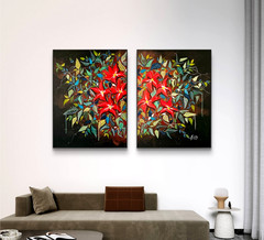 Abstract Floral Painting Modern Diptych Ultra-Contemporary 120×80 cm/47 x 31 in