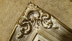SUPERB Antique 12×14 Ornate Gilded WOOD FRAME Velvet Cushion + Painted 3D Plaque