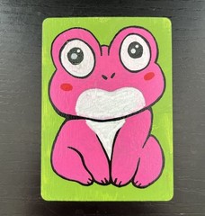 ACEO ART CARD Original – Pink Frog Toad Cartoon Animal -Jessica Skye Design