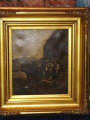 19th Century European Oil Painting – Family and Horse in Mountain Landscape