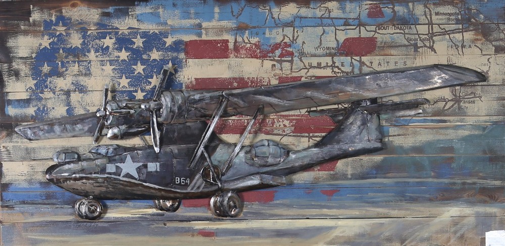 Hand Made Solid Wood and Metal 3D B-54 American Plane Painting Trophy Art Decor