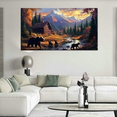 Black Bear Mountain Landscape Home Decor Wall Art Hand Painted Oil Painting