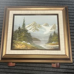 Vintage Mountain Landscape Painting R.BROWN 15”x12.5”Gold Ornate Frame