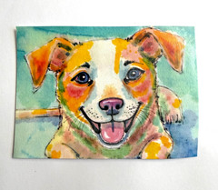 OOAK Puppy ACEO Mixed Media Art Cute Dog Miniature Collectible by AdriO