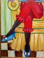 Karen Jamison Artist Original Painting  Signed Whimsical Folk Art Dog Painting