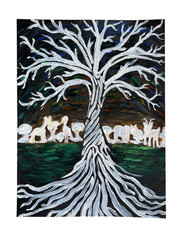 ORIGINAL Painting TREE of LIFE Acrylic Animals Universe Spiritual Abstract ART
