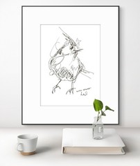 Original Abstract Expressive 9X12 Paper Pen and Ink Bird Handmade Signed 12