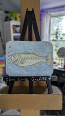 ACEO Largemouth Bass 1/7 Fishing Series Watercolor Original Doodle Grafitti