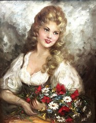 VTG Early 20th C Italian School Impressionistic O/C „Woman With Flowers“, Signed