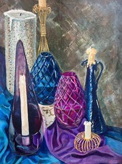 American Oil Painting Boston Art Alice Prentiss Still Life Mid Century Candles