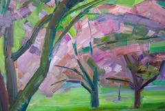 Original Cherry Blossom Landscape – Oil Painting by Nikolay Budylin, 2024