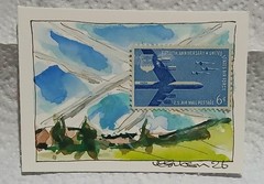 Air Force 50th Anniversary Postal Whimsy OOAK ACEO Watercolor Sky Art Aeroplane