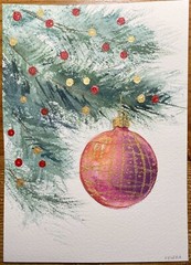 Original Watercolor Painting Christmas, Christmas ornament – 5x7in – NEW