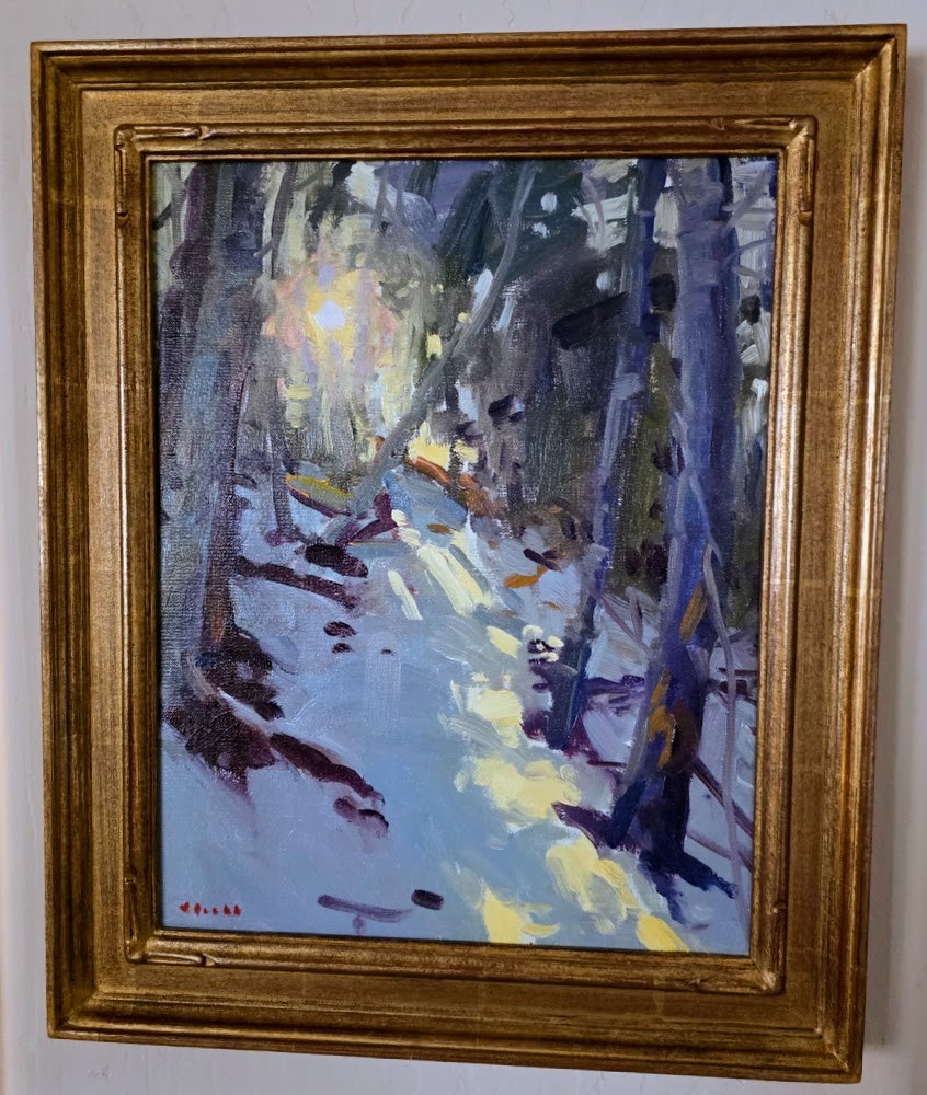 Gregory Hull American Orig. 1 of 1 Oil Painting „Winter Gleam“ 14″ X 11″ Fine