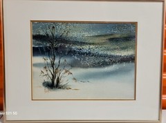 Kay Kandra Watercolor Painting Bleak Winter Landscape with Snow Falling Signed
