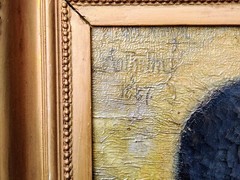 PORTRAIT OF A BOY WITH LACE COLLAR, beautiful original antique oil, dated 1887.