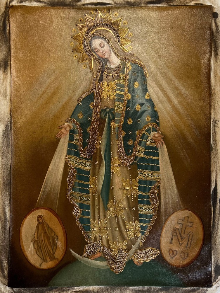 Immaculate Conception Virgin Mary -Painting Canvas Cusco School of Art Original