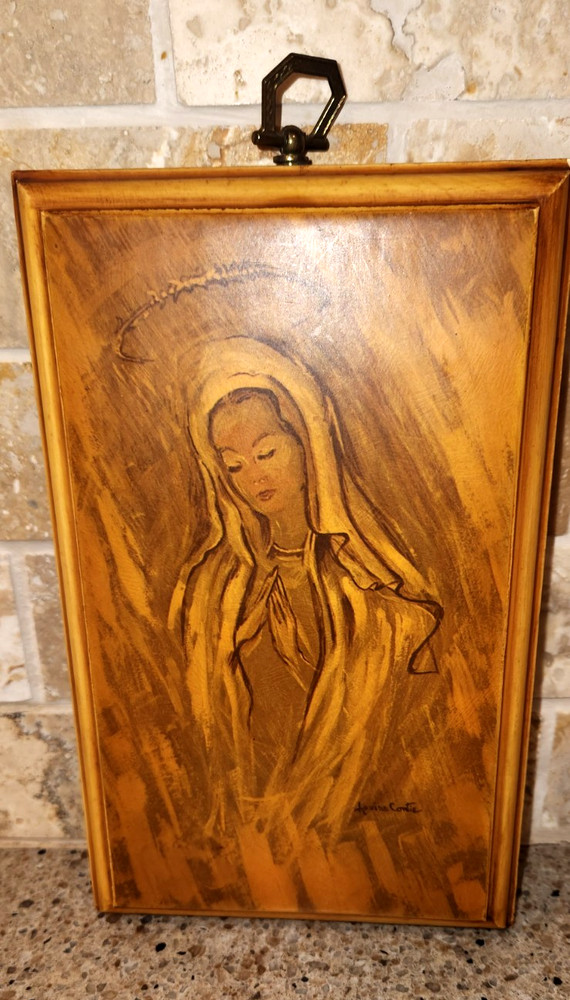 Vtg. Religious Wall Plaque a Stylized Image of the Virgin Mary, by Denise Comte