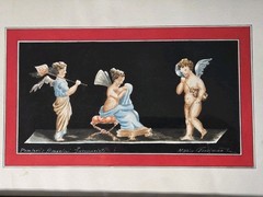 1945 Antique Pompei Cherub Original Painting & Frame Art Italy Maria Graziano