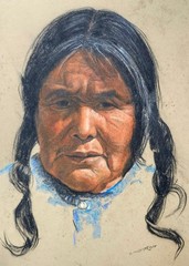 Original Hopi Indian Portrait Gaell Lindstrom (1919-2009) Framed Signed Listed