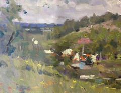 Oil painting Village Ukrainian painter Canvas Unframed Decor original landscape