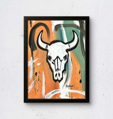 Cow Bull Skull Original Art 11×14 Painting Expressionism Colorful Home Interior