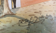 Orig Signed Marco Antonio Diaz Watercolor – Village Street Scene ~ 9.75″ x 6.75″