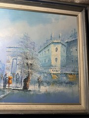 Verment? „Parisian City Street Scene With Figures“ Oil Painting – Signed/Framed