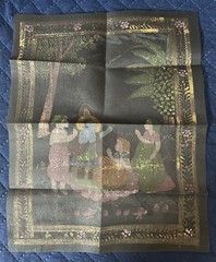 (BL) India vintage hand painting on cloth Krishna & Gopi 10 x 13 Inches