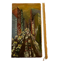 VINTAGE abstract original hand painted PAINTING cityscape landscape mid century