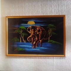 BLACK VELVET ART Acrylic Paint Elephant Sri Lanka Frame NEW