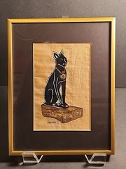 Framed Egyptian Painting Cat Goddess Bastet Handpainted Papyrus Wall Art