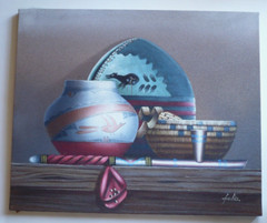 FOLIO, VINTAGE SAND PAINTING SOUTHWESTERN POTTERY CORN REALISM SIGNED SAND ART
