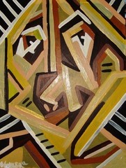 Outsider abstract art original „Mellow Yellow“ 12×16 acrylic on cardboard Mohler