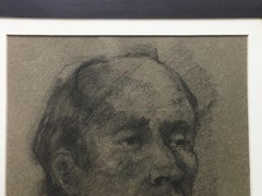 Modernist 1970s Original Susan Amster NYC Minimalist Charcoal Portrait Painting