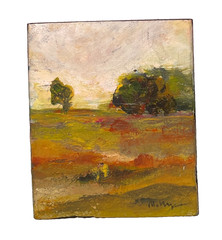 Mary Myers Original Art Block Rolling hills and Field Trees Reclaimed Wood