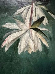 Victorian Aesthetic Water Lily Floral Still Life Oil Painting Gilt Gesso Frame