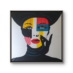 GOLDEN TEAR PORTRAIT 40×40 LARGE ABSTRACT RETRO POP FINE ART ORIGINAL CANVAS