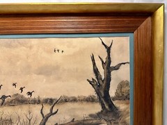 Pair of George Reis Signed Original Framed Watercolor Birds & Ducks Paintings