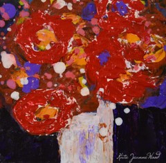 Red Roses Flower Painting Original Mini 4×4 Floral Palette Knife Art Miz Katie