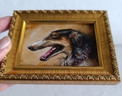 ACEO Borzoi Oil Painting Framed dog artwork 2.5×3.5 in