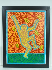 Keith Haring Acrylic Painting on Canvas 1981 Framed Original Pop Art