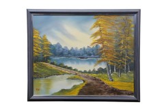 Bright Autumn Trees Joy of Painting Oil on Canvas After Bob Ross 34″