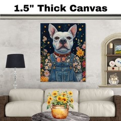 French Bulldog Floral Overalls Room Decor Flat Rolled, Framed or Wrapped Canvas
