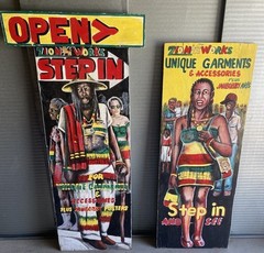 Zion Works Rasta Boutique Hand Painted Advertising Street Signs Folk Art -Pair-
