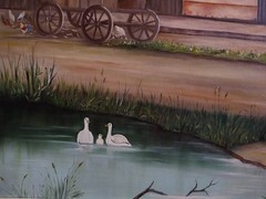 Handmade Oil Painting – Colonial Village Landscape with Mountains and Lake